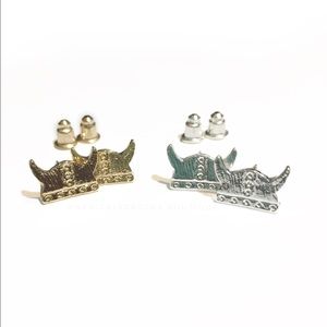 🛍 Viking Helmet Studs Earrings Gold or Silver New